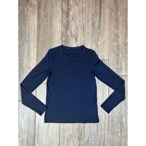 Banana Republic XS Long Sleeve Ribbed Knit‎ Top Tee Preppy Navy Blue
